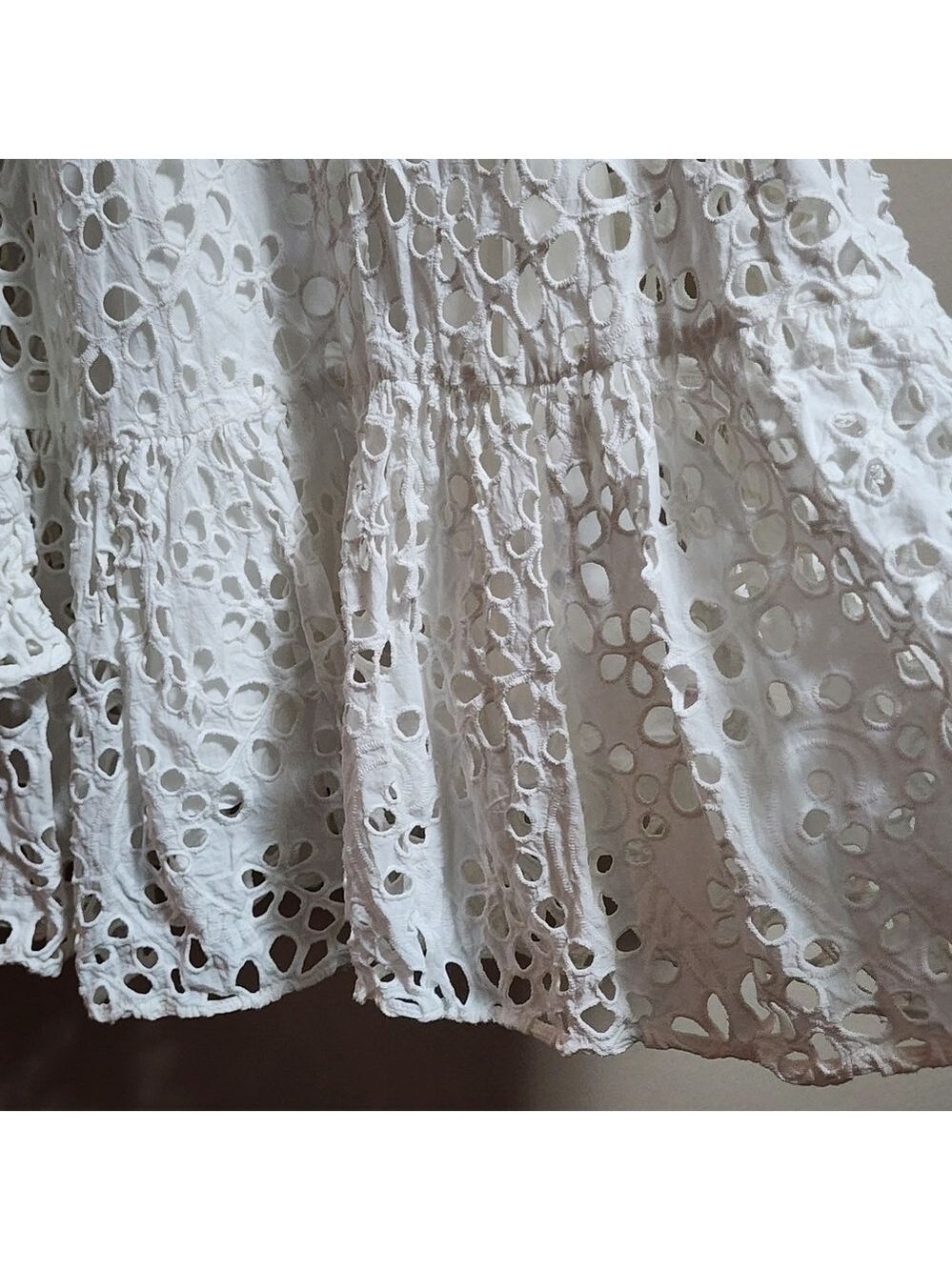H&M eyelet embroidery puff long sleeves midi dress color white size XS - Picture 4 of 10